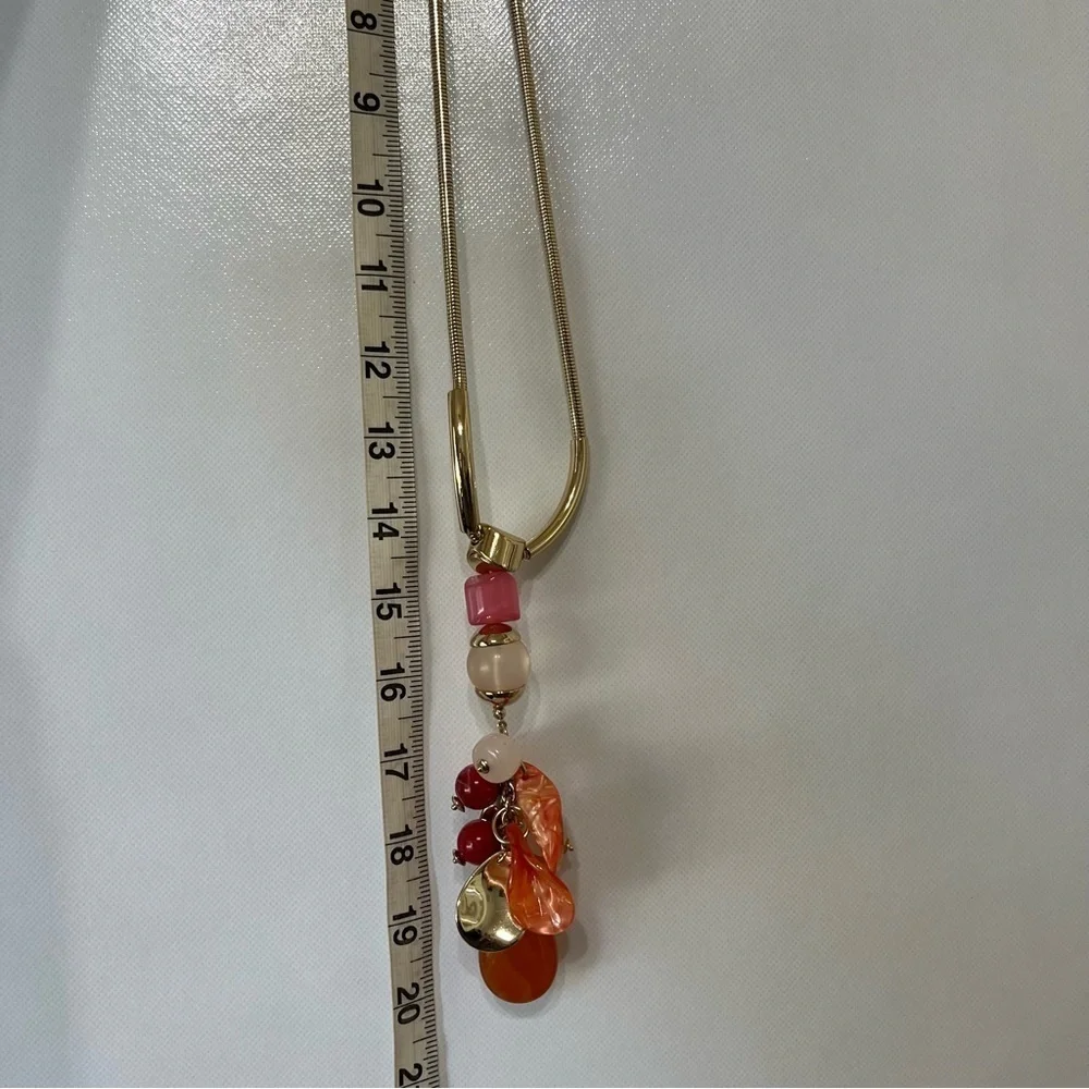 Chico’s Long Statement Necklace Orange Pink Gold